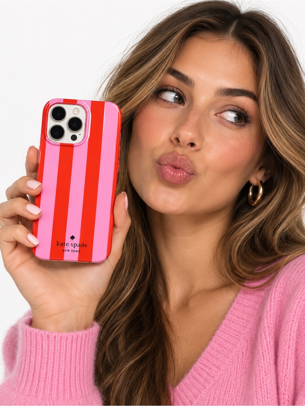 Kate Spade Pink & Red Stripe Phone Case • iPhone 16 Pro Max • NEW IN BOX